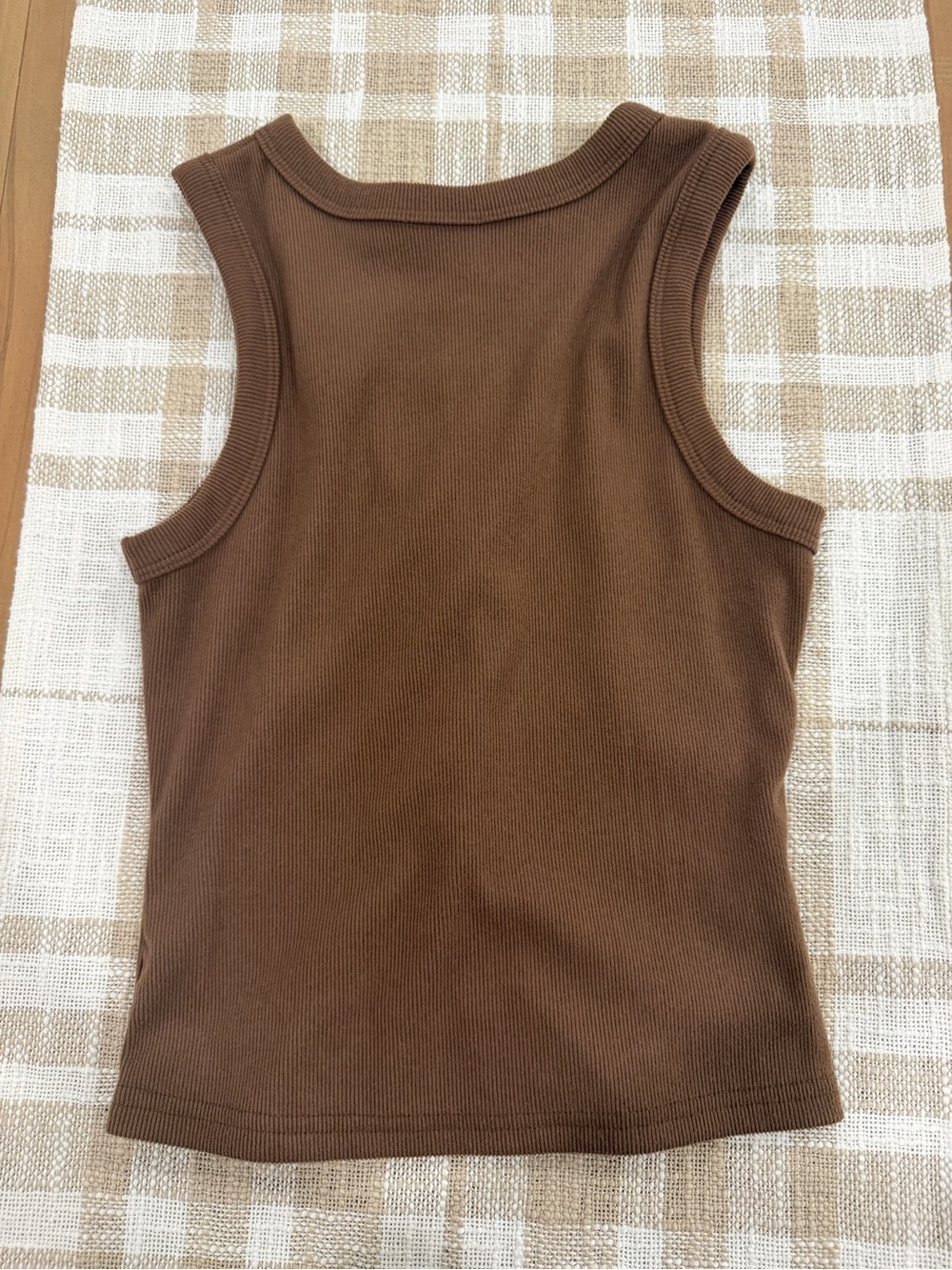 Button-Front Ribbed Tank Top - Brown - Picture 2 of 2